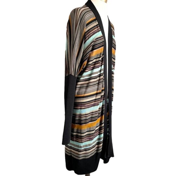Vintage Missoni Colourful Striped Wool Blend Open Duster Cardigan - 14/L-XL 🇮🇹 - Picture 4 of 12